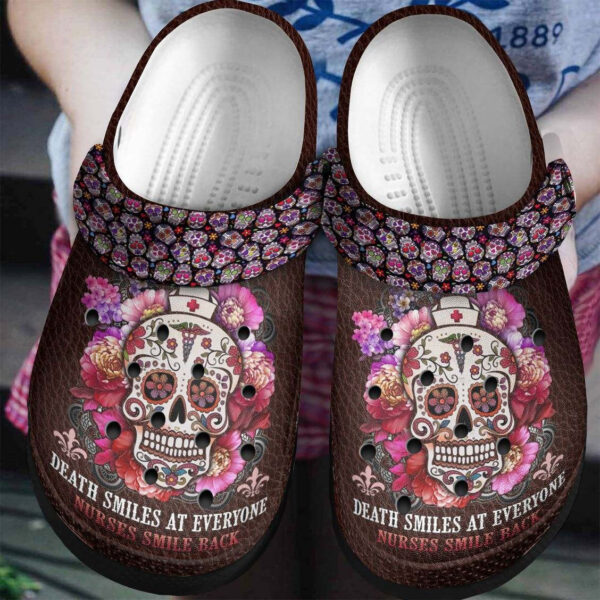 Nurses Sugar Skull Flower Crocs Clog Shoes  Death Smiles At Everyone Shoes Crocbland Clog Gifts For Women